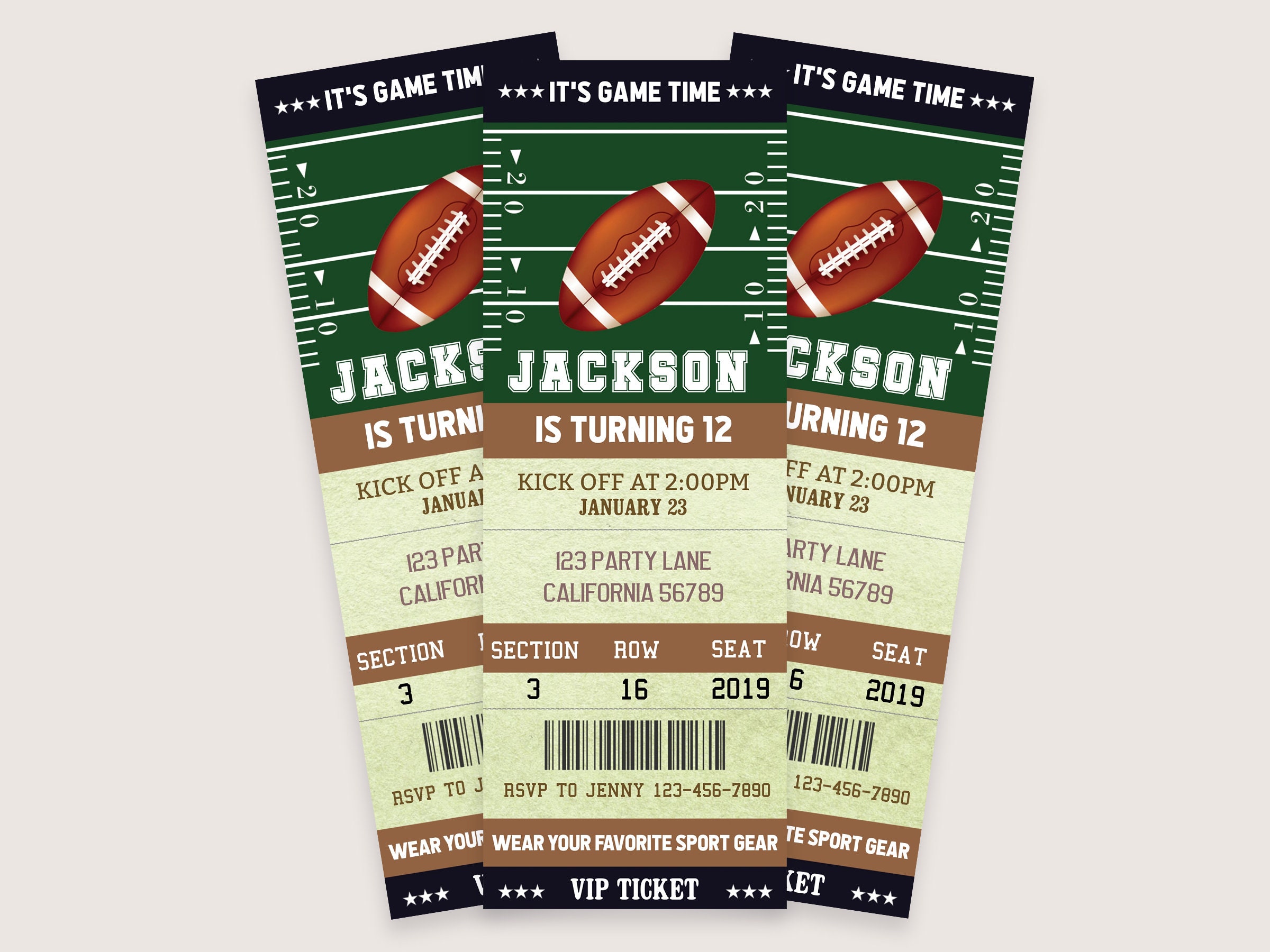 2.5×6 Atlanta Falcons Ticket Style Sports Party Invitations