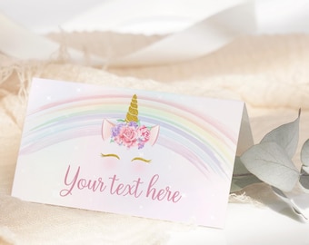 Unicorn Food Tent Card Unicorn Rainbow Buffet Label Food Tags Girl Birthday Party Table Decoration Decor EDITABLE Digital Instant U01