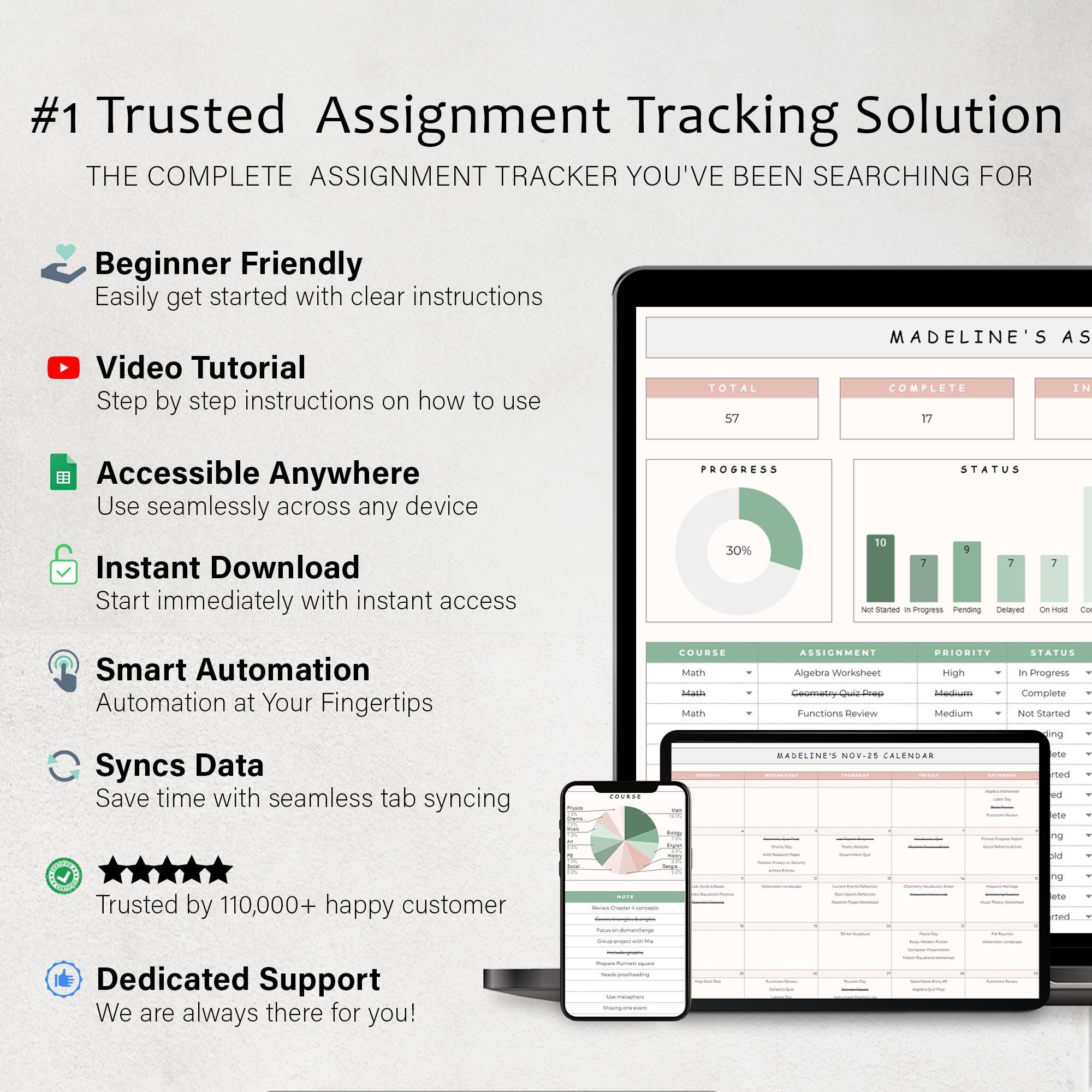 Assignment Tracker Spreadsheet Student Planner Template Academic Study ...