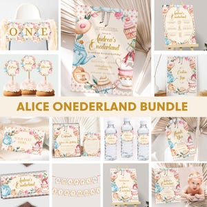 Lot d'invitations Alice au pays des merveilles Onederland décoration d'anniversaire lunatique Mad Tea Party Decor premier anniversaire 1er numérique modifiable A01