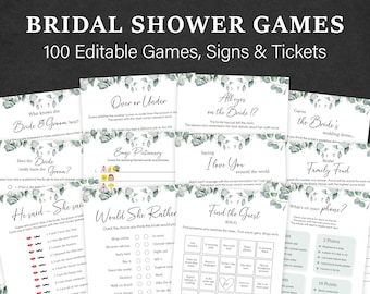 Bridal Shower Games Eucalyptus Wedding Shower Games Greenery Couple Bridal Shower Bachelorette Games Bride Groom Couples Game EDITABLE