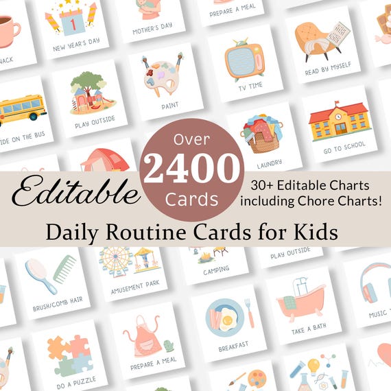 Daily Routine Cards Visual Schedule Toddler Routine Chart for Kids Chore Chart Daily Rhythm PEC Card EDITABLE