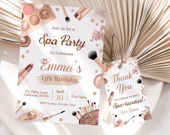 Spa Party Invitation Spa Birthday Invitation Girls Pamper Party Invitation Spa Birthday Party Invite Rose Gold EDITABLE Instant Digital S10