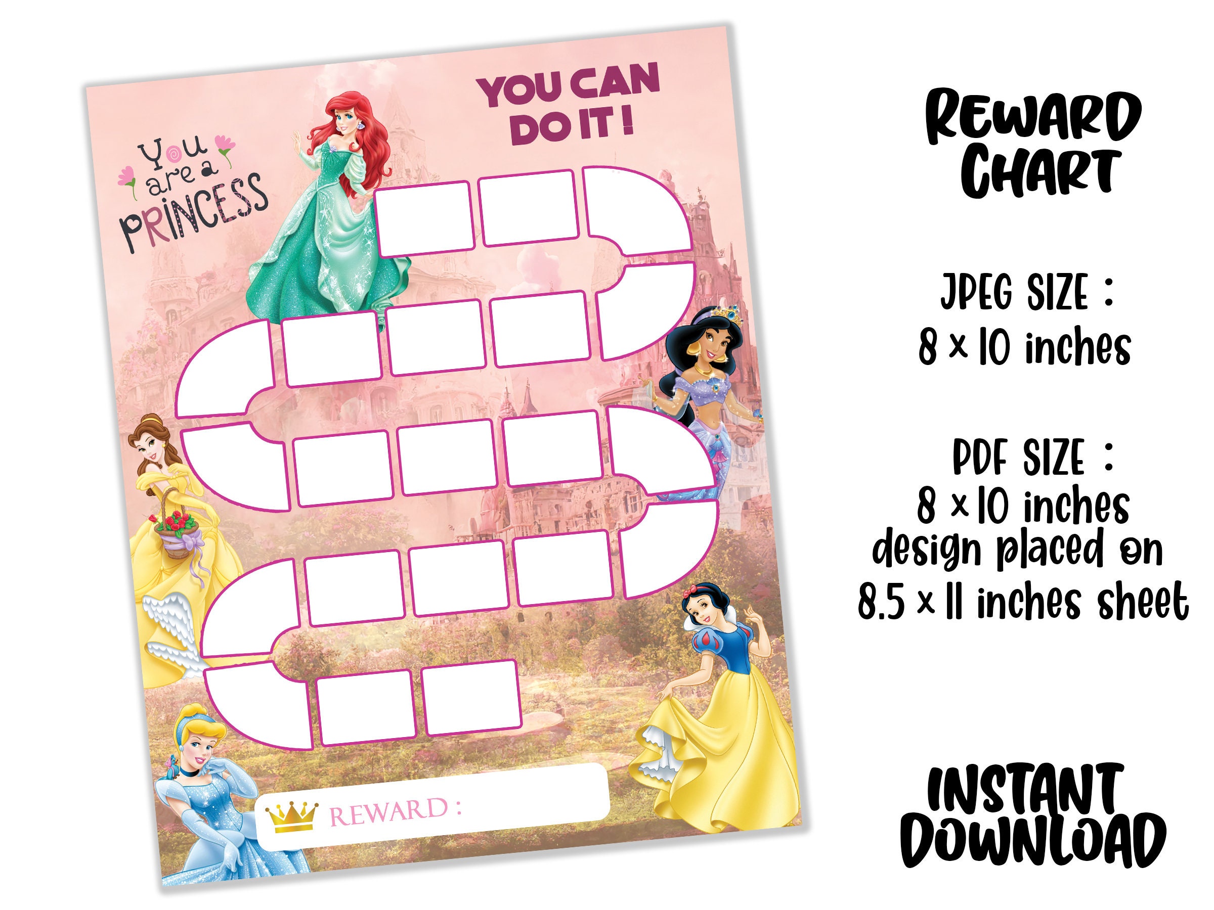 Table De Récompense Pour Enfants Affiche De Dessin Animé Princesse Mignonne