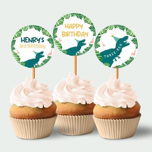 Three Rex Cupcake Toppers Dinosaur Cake Topper Dino Birthday Decor Three Rex Party Theme Decoration Editable Printable Instant Digital D02