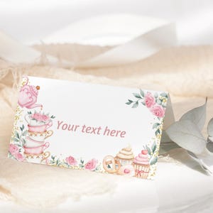 Tea Party Food Tent Tea Cup Birthday Par-tea Tent Card Partea Food Label Tea Time Party Food Tags Buffet Label Table Decoration EDITABLE T01