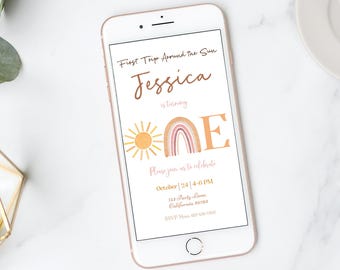 First Trip Around The Sun Electronic Invitation 1st Birthday Invitation Digital First Birthday Mobile Invitation Phone Invite EDITABLE S06