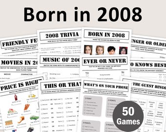 18th Birthday Games Bundle 18th Birthday Party Games 2008 Trivia Born in 2008 18 Year Old Men Women Him Her Quiz EDITABLE Instant Digital