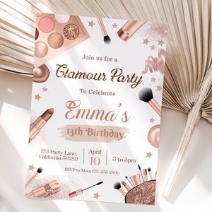 Glamour Party Invitation Glamour Birthday Party Invitation Glitz et Glam Party Spa Maquillage Anniversaire Invitation MODIFIABLE Téléchargement instantané S10 image 1