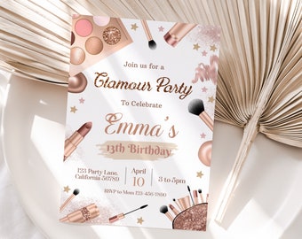 Glamour Party uitnodiging Glamour verjaardagsfeestje uitnodiging Glitz en Glam Party Spa make-up verjaardagsuitnodiging BEWERKBARE Instant Download S10