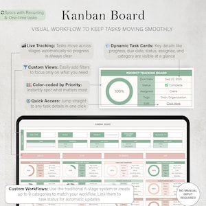 Pode incluir: Interface digital de quadro Kanban com moldura preta, exibindo informa&ccedil;&otilde;es de rastreamento de projetos. Inclui rastreamento ao vivo, visualiza&ccedil;&otilde;es personalizadas, prioridade codificada por cores e acesso r&aacute;pido. Mostra detalhes da tarefa, datas de vencimento e atualiza&ccedil;&otilde;es de status.
