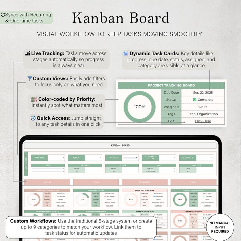 Pode incluir: Interface digital de quadro Kanban com moldura preta, exibindo informa&ccedil;&otilde;es de rastreamento de projetos. Inclui rastreamento ao vivo, visualiza&ccedil;&otilde;es personalizadas, prioridade codificada por cores e acesso r&aacute;pido. Mostra detalhes da tarefa, datas de vencimento e atualiza&ccedil;&otilde;es de status.