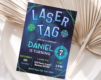Laser Tag Birthday Invitation Template Editable Neon Glow Laser Tag Birthday Party Invite Boy Bday Printable Instant Digital Download L01