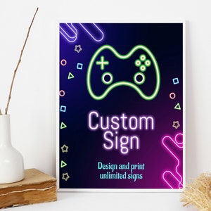 EDITABLE Video Game Custom Sign Gamer Custom Text Sign Gaming Party Customizable Sign Template Arcade Party Personalized Sign Printable V01