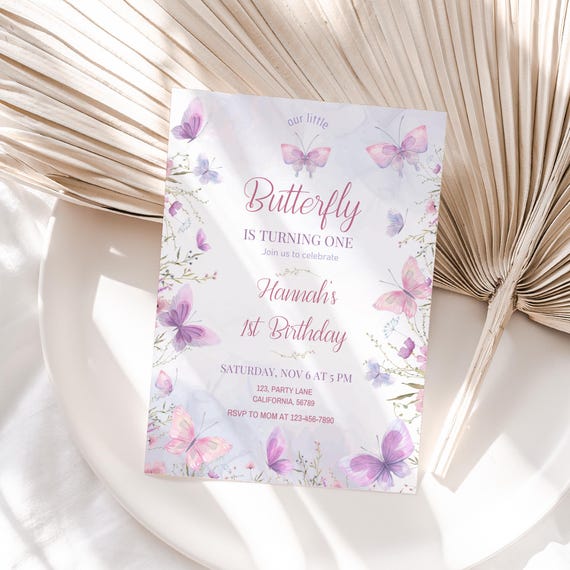 Butterfly Invitation Butterfly Birthday Invitation Purple Butterfly Theme Invitation Pink Butterfly Party EDITABLE Instant Download B04