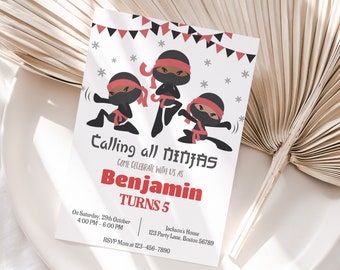 Editable Ninja Birthday Party Invitation Template Ninja Warrior Birthday Invite Kid Karate Invitation Digital Instant Download Printable N01