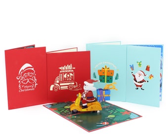 Santa&#39;s modern vehicles - Pack 4 Pop Up Card, Xmas Pop Up Card, Santa Card, Pop-up Card, Greeting Card, 3D Card Australia, Origami card