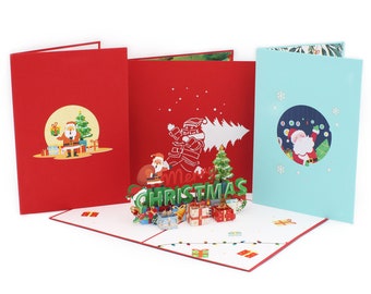 Santa with Christmas Tree - Pack 3 Pop Up Card, Xmas Pop Up Card, Santa Card, Pop-up Card, Greeting Card, 3D Card Australia, Origami card