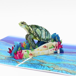 Sea Turtle & Great Barrier Reef Pop up Card for Mother's Day, Birthday, Anniversaries, Thank You, Get Well, 3D cards, Origami Card