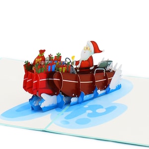 Merry Christmas Pop Up Card, Xmas Pop Up Card, Santa on the Boat Pop up Card, Xmas Greeting Card, 3D Card Australia, Origami card
