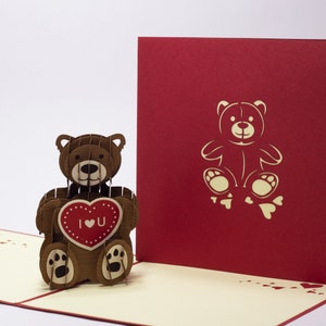 Bear holding a heart 3D Pop up Card for Valentine's Day, Mother's Day or Father's Day, 3D Cards, Origami Cards, Pop up Card Australia