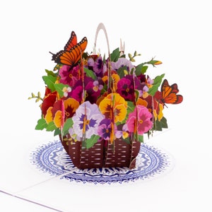 Basket of Pansies & Butterflies Pop Up cards for Mother's Day, Birthday, Thank you, Get Well, 3D Cards, Origami Cards