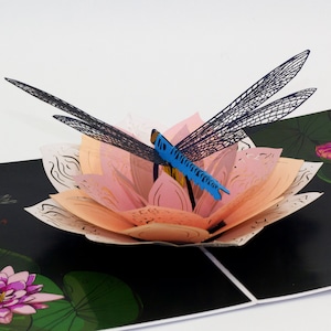Dragonfly on the Lotus or Water Lilly Pop up cards for Valentine, Mother's Day, Birthday or any occasions, 3D Cards Australia
