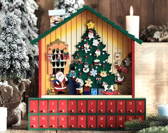 SALE! Advent Calendar Christmas Tree House/ 24 Drawers Wooden Advent Calendar House/ Countdown Advent Calendar Christmas Gift/ Kids Advent