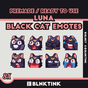 Luna Black Cat Pixel Art Emotes, Sailor Moon for Twitch/Discord