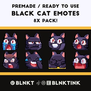 Black Cat Pixel Art Emotes, for Twitch/Discord