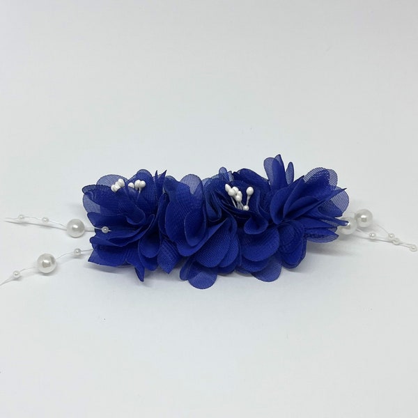 Royal Blue Organza Flower with Pearl Stem Alligator Hair Clip | Stylish, Fashion, Wedding, Occasions, Adult, Kids, Night Wear, Gift
