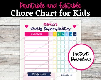 Kids Daily School Checklist, Responsibility Chart, To Do List, Editable Chore Chart, Printable PDF, Daily Routine, Homeschool Planner