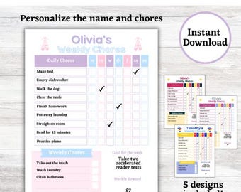 Editable Chore Chart for Kids | Printable | Kids Daily Weekly Responsibility Chart | Kids Chore List | Kids Daily Routine Checklist | PDF