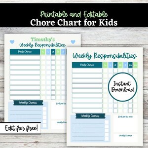 Kids Daily School Checklist, Responsibility Chart, To Do List, Editable Chore Chart, Printable PDF, Daily Routine, Homeschool Planner