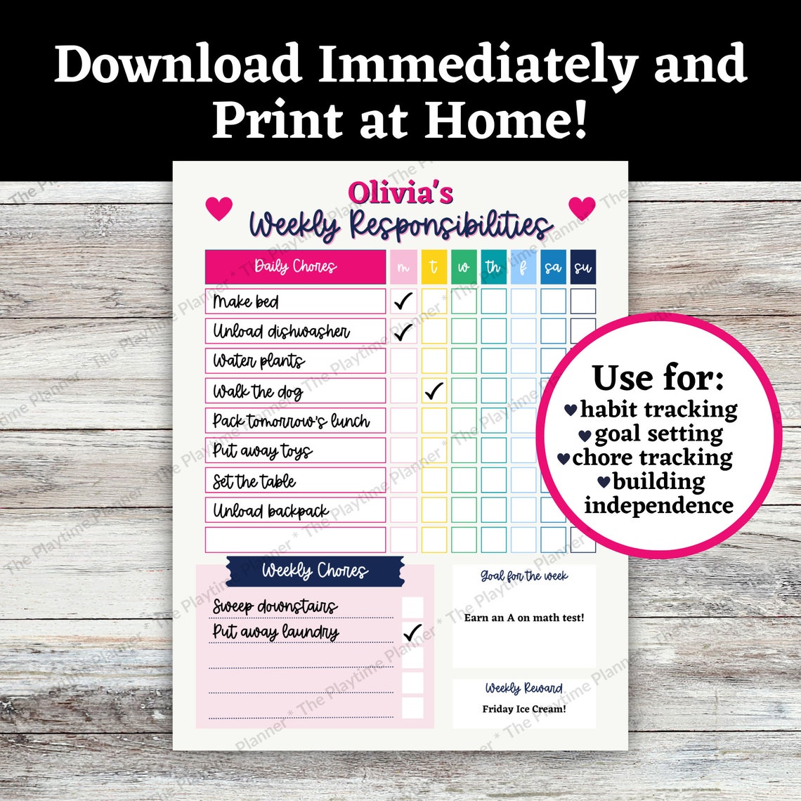 Personalized Chores Chart for Kids, Printable Family Chore Chart ...