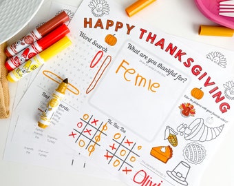 Thanksgiving Coloring Placemat, Thanksgiving Printable Placemat for Kids, Thanksgiving Activity for Kids, Thanksgiving Coloring Printable