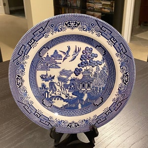 Vintage Dinner Plate in Blue Willow Pattern by Churchill; made in England