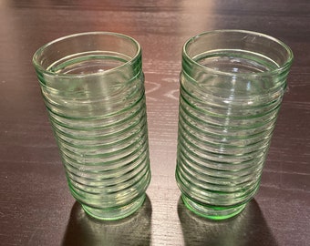Vintage Pair of Anchor Hocking Green Glass Tumblers