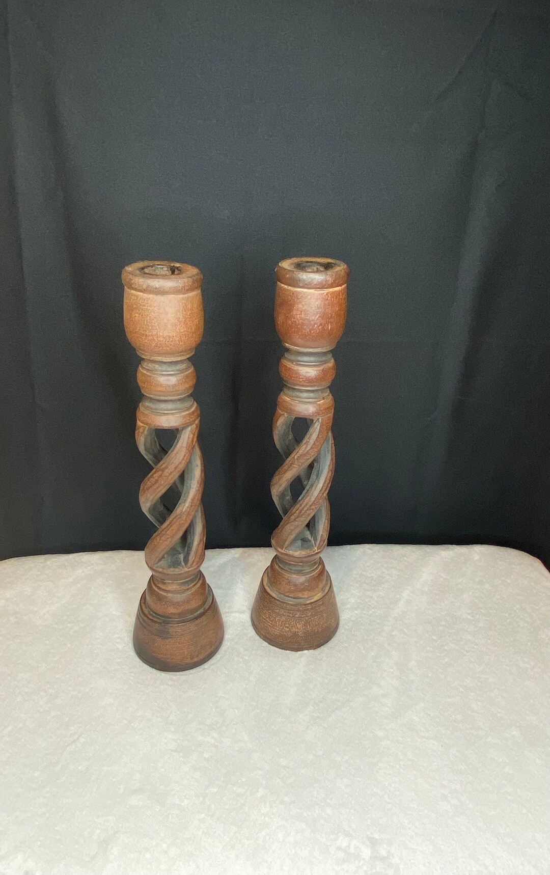 Vintage Wooden Twisted Candleholders - Set of 2 - Etsy