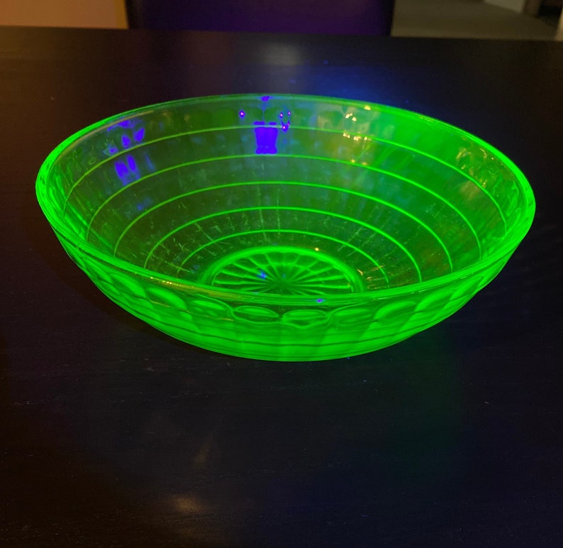 Vintage Vaseline Glass Bowl 8 Round Etsy