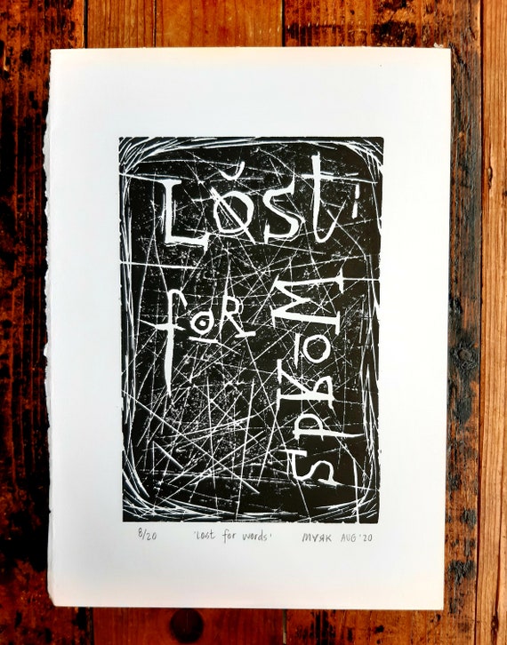 Original Linocut Print 'lost for Words' Etsy
