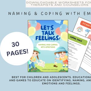Child and Adolescent Therapy Worksheets, CBT, Mindfulness, Play Therapy, Counseling and Education Resource, Naming and Coping With Emotions