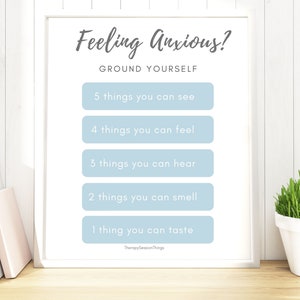Cope with anxiety and worry, Grounding technique, deep breathing therapy gift Printable Office wall art for counseling psychology space, CBT