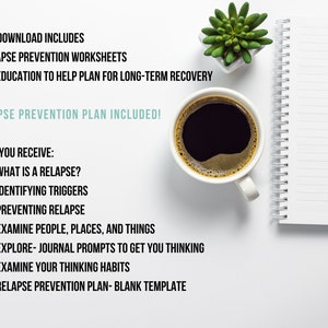 Relapse Prevention Worksheets, Mindfulness CBT, DBT, Therapist and