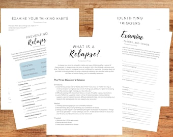 Relapse Prevention Worksheets, Mindfulness CBT, DBT, Therapist and Counseling Printable Plan, Mental Health Material, Psychology Tools