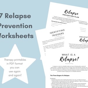 Relapse Prevention Worksheets, Mindfulness CBT, DBT, Therapist and