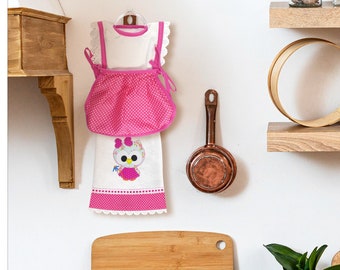 Embroidered Patchwork Flour Sack Tea Towel - Decorative Pink Dress Towel Holder