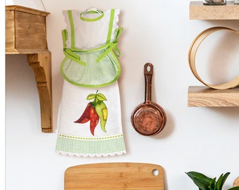 Embroidered Patchwork  Flour Sack Dish Towel - Home Gifts - Green Dress Towel Holder