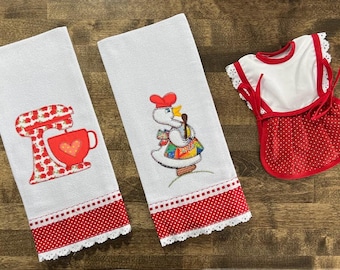MDK Creative Gifts - Duck Embroidered Patchwork -  Flour Sack Kitchen Towel