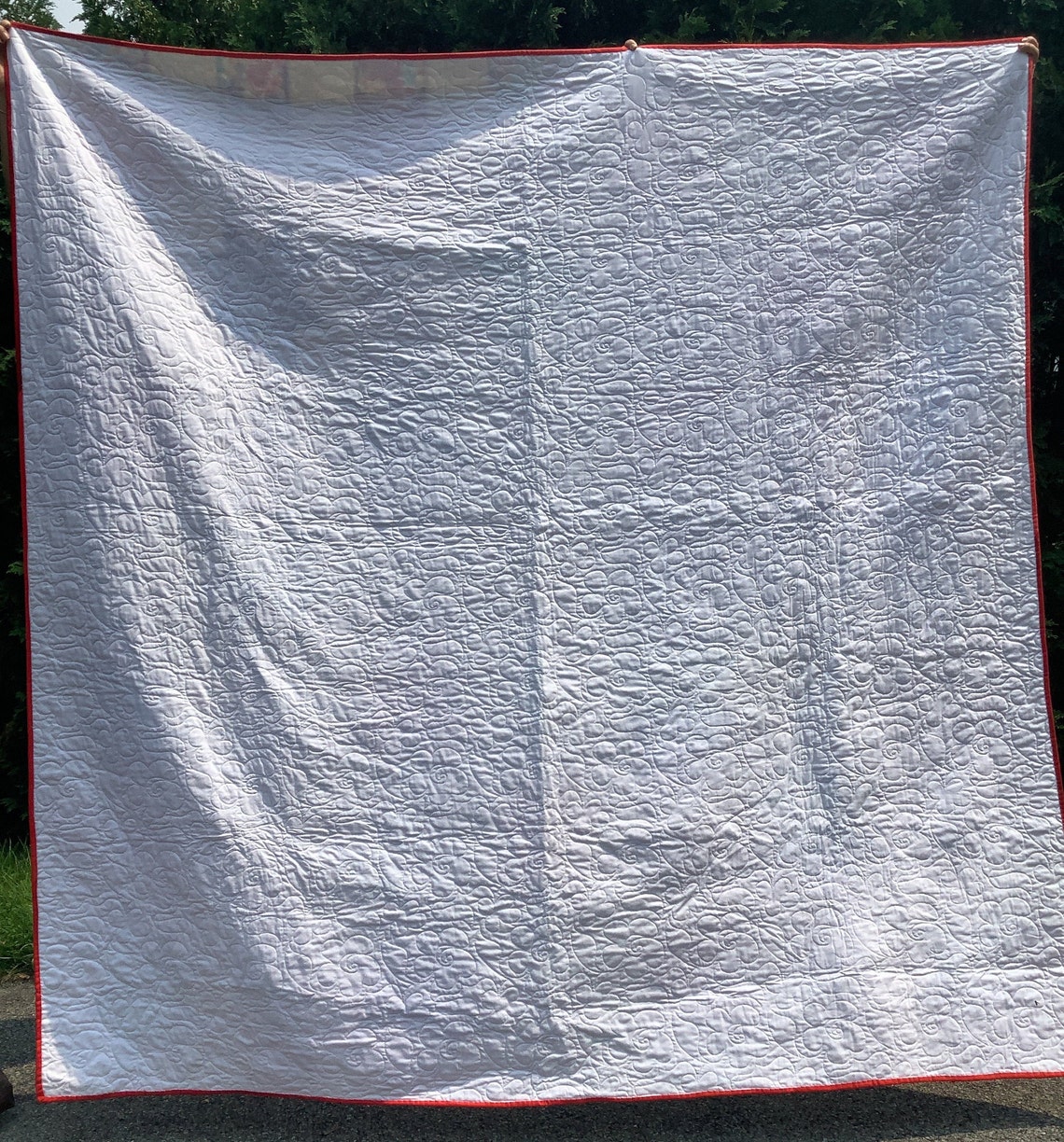 Handmade Queen Sized Quilt White Background and Bright Colorful Stars